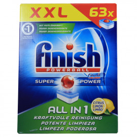 Finish dishwasher powerball tabs 63 u. All in 1 super power lemon.