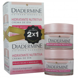 Diadermine crema de día 2x50 ml. Hidratante nutritiva pieles secas y sensibles.