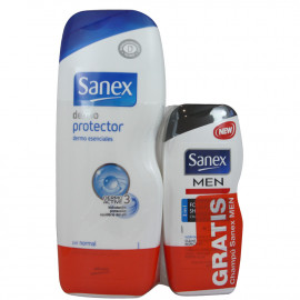 Sanex gel de ducha 2X600 ml. Dermo protector piel normal + Champú cabello normal 250 ml. 2 en 1.