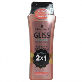 Gliss champú 2X250 ml. Fuerza y Resistencia con keratina líquida.