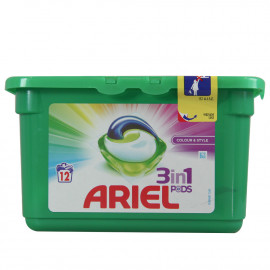 Ariel detergente en cápsulas 3 en 1 - 12 u. Color y estilo 324 gr.