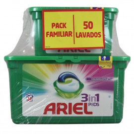 Ariel detergente en cápsulas 3 en 1. Pack 38+12 u. Color y estilo 1026+324 gr.