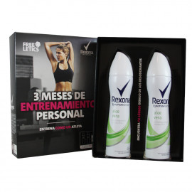 Rexona desodorante spray 2X200 ml. Aloe Vera pack 3 meses entrenamiento personal.