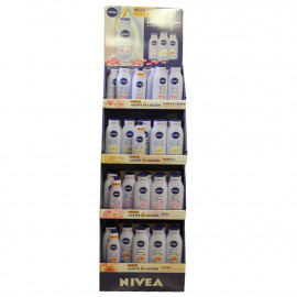 Nivea display 68 u. Aceites en loción 400 ml. + desodorantes spray 200 ml. + desodorantes roll-on 50 ml.