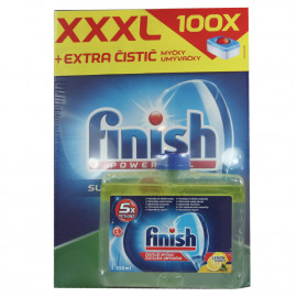 Finish dishwasher powerball tabs 100 u. All in 1 super charged + machine cleaner 250 ml. Limón.
