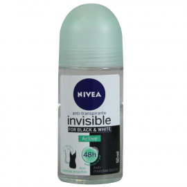 Nivea desodorante roll-on 50 ml. Black & White invisible active. (caja 12 u.)