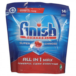 Finish dishwasher powerball tabs 14 u. All in 1 max super charged.