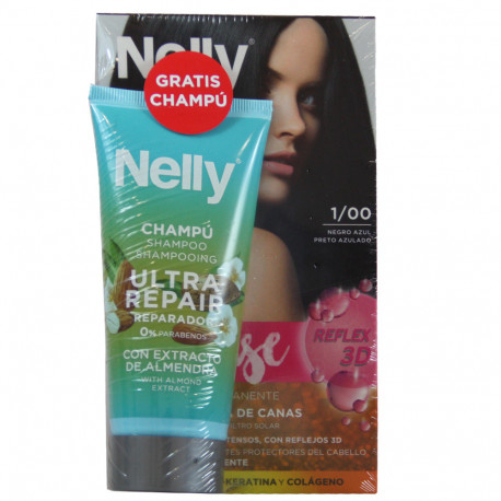 Nelly Creme dye 1/00. Black blue + free 100 ml. Shampoo .