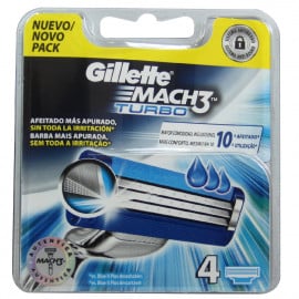 Gillette Mach 3 Turbo cuchillas 3 hojas 4 u.