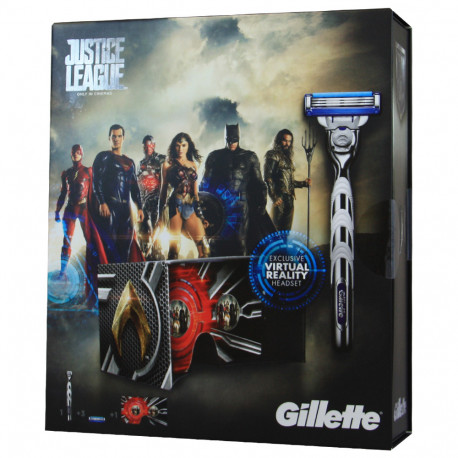 Gillette Mach 3 Turbo. Razor + 3 blades + virtual reality set. Super Heroes League of Justice.