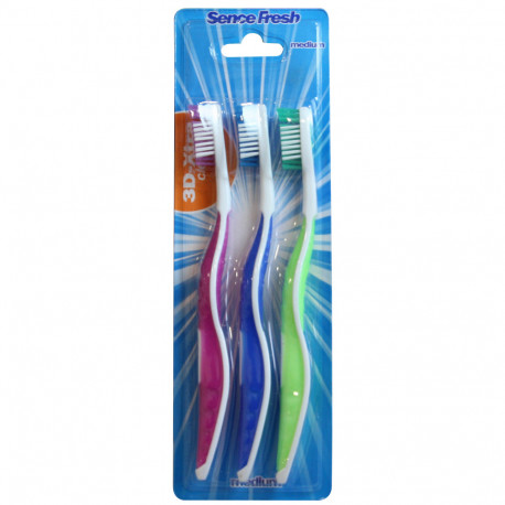 Cepillo de dientes Sencefresh 3 PCS 3D limpieza extra. Mango antideslizante.