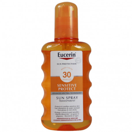 Eucerin Sun Protection spray solar 200 ml. Factor 30 transparent sensitive skin.