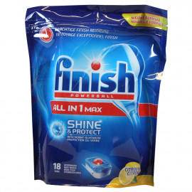 Finish dishwasher powerball tabs 18 u. All in 1 MAX Shine&Protect lemon.